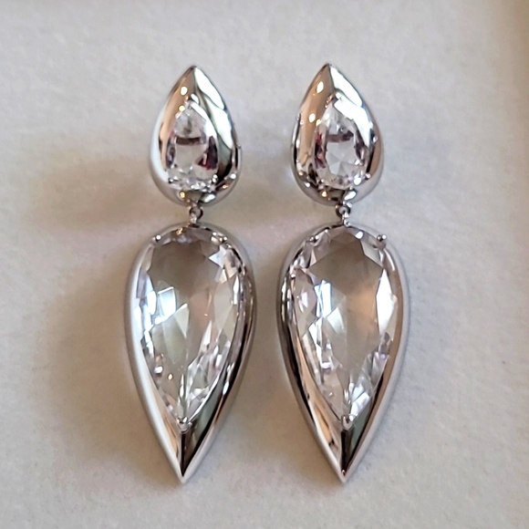 Lily Claspe Large Imara Quarts 14k Rhodium Plated Tear Drops Earings New - Picture 3 of 4